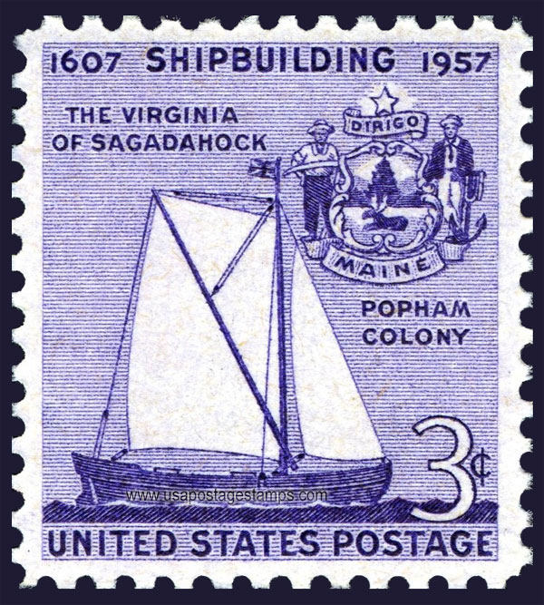 US 1957 Shipbuilding ; The Virginia of Sagadahock 3c. Scott. 1095