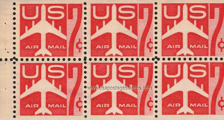 US 1960 'Airmail' Silhouette of Jet Airliner ; Booklet Pane 7c.x6 Scott. C60a