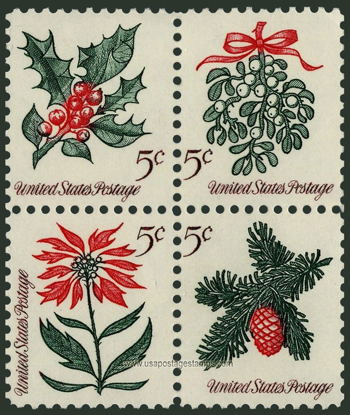 US 1964 Christmas ; Varieties Plants 5c.x4 Scott. 1257b