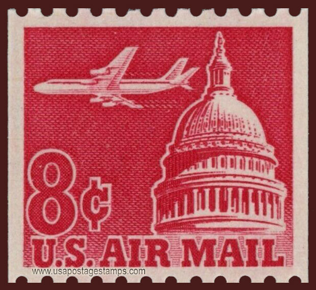 US 1965 'Airmail' Jet Airliner over Capitol ; Coil 8c. Scott. C65a