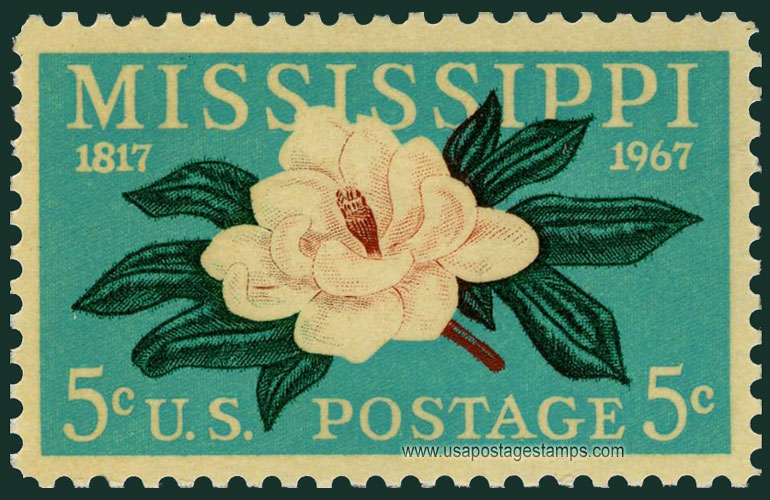 US 1967 150 Years of Mississippi Statehood, Magnolia Flower 5c. Scott. 1337