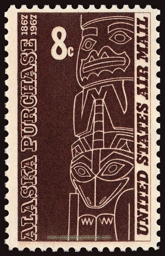 US 1967 'Airmail' Alaska Purchase ; Tlingit Totem 8c. Scott. C70