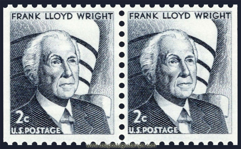 US 1968 Frank Lloyd Wright ; Se-tenant 2c.x2 Michel 902yDl/Dr