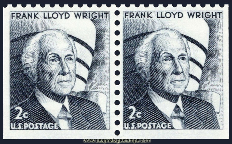 US 1968 Frank Lloyd Wright ; Se-tenant 2c.x2 Michel 902yElu/Eru