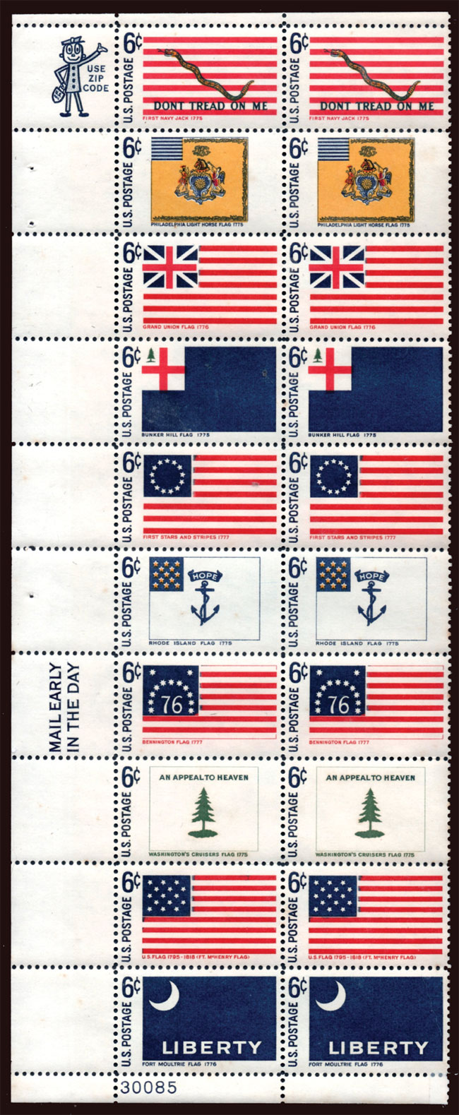 US 1968 Historic American Flags ; Se-tenant 6c.x10 Scott. 1354a