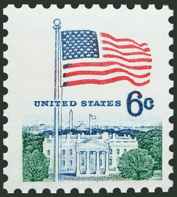 US 1970 United States Flag and White House 6c. Scott. 1338D