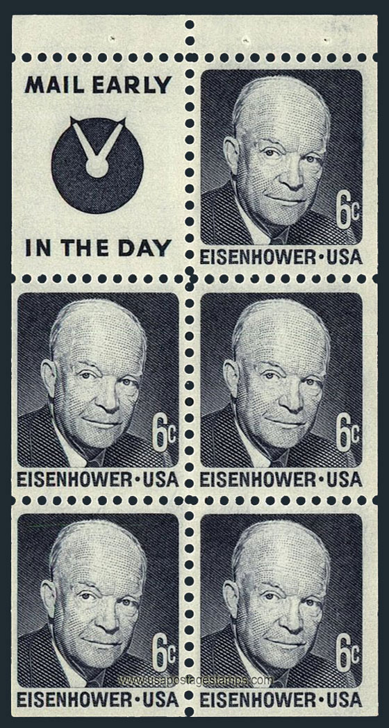 US 1970 David Dwight Eisenhower ; Booklet Pane 6c.x5 Scott. 1393b