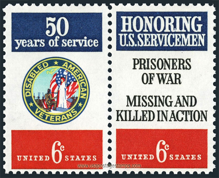 US 1970 Disabled American Veterans and Servicemen ; Se-tenant 6c.x2 Scott. 1422a