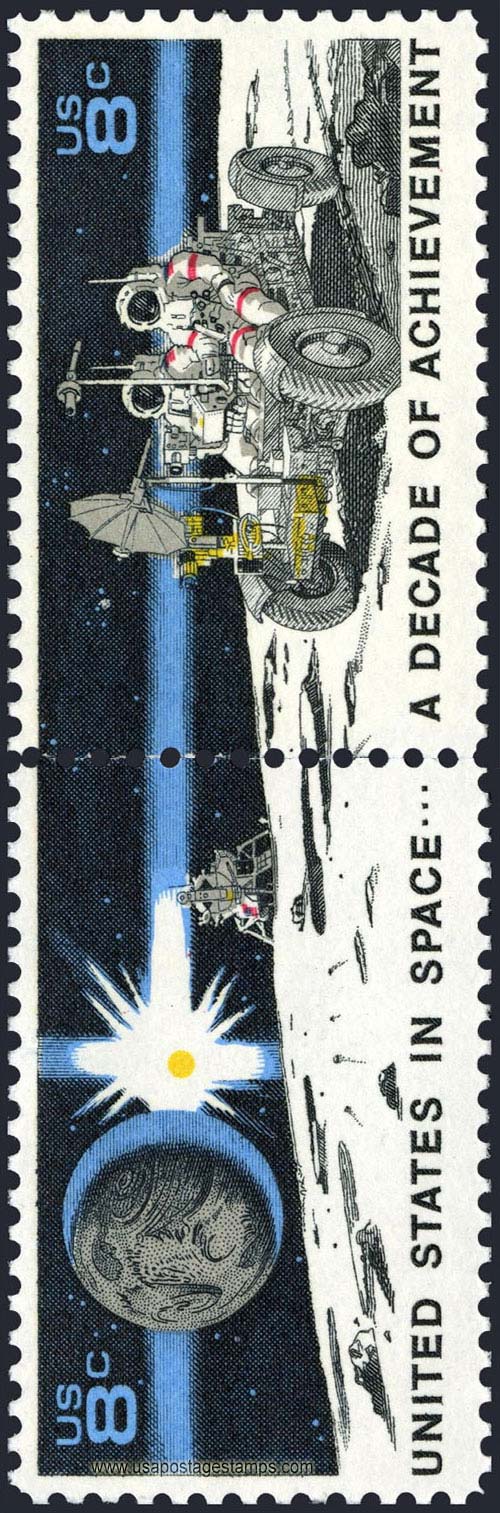 US 1971 Space Achievement Decade ; Se-tenant 8c.x2 Scott. 1435b