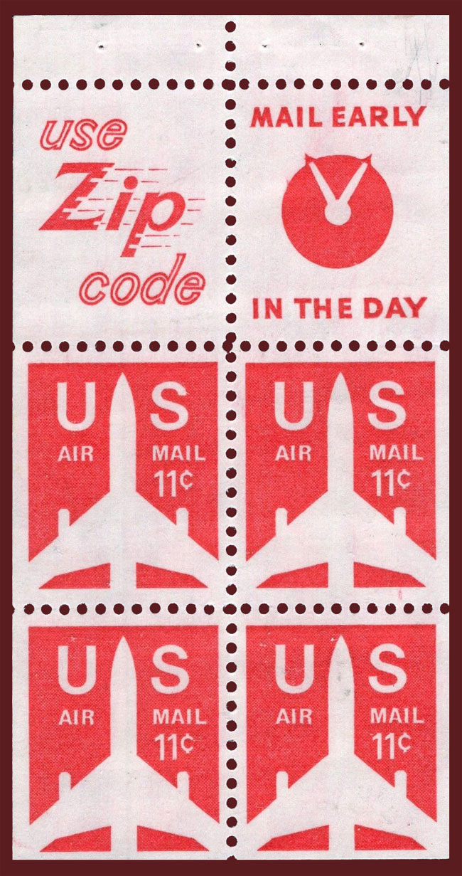 US 1971 'Airmail' Silhouette of Jet Airliner ; Booklet Pane 11c.x4 Scott. C78a