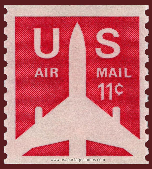US 1971 'Airmail' Silhouette of Jet Airliner ; Coil 11c. Scott. C82