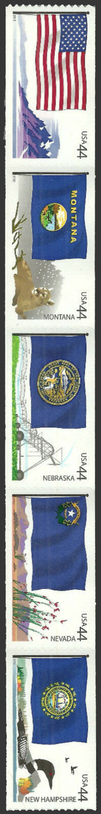 US 2010 Flags of Our Nation ; Se-tenant Coil 44c.x5 Scott 4307a