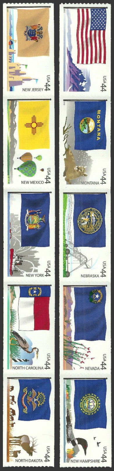 US 2010 Flags of Our Nation ; Se-tenant Coil 44c.x10 Scott 4312b