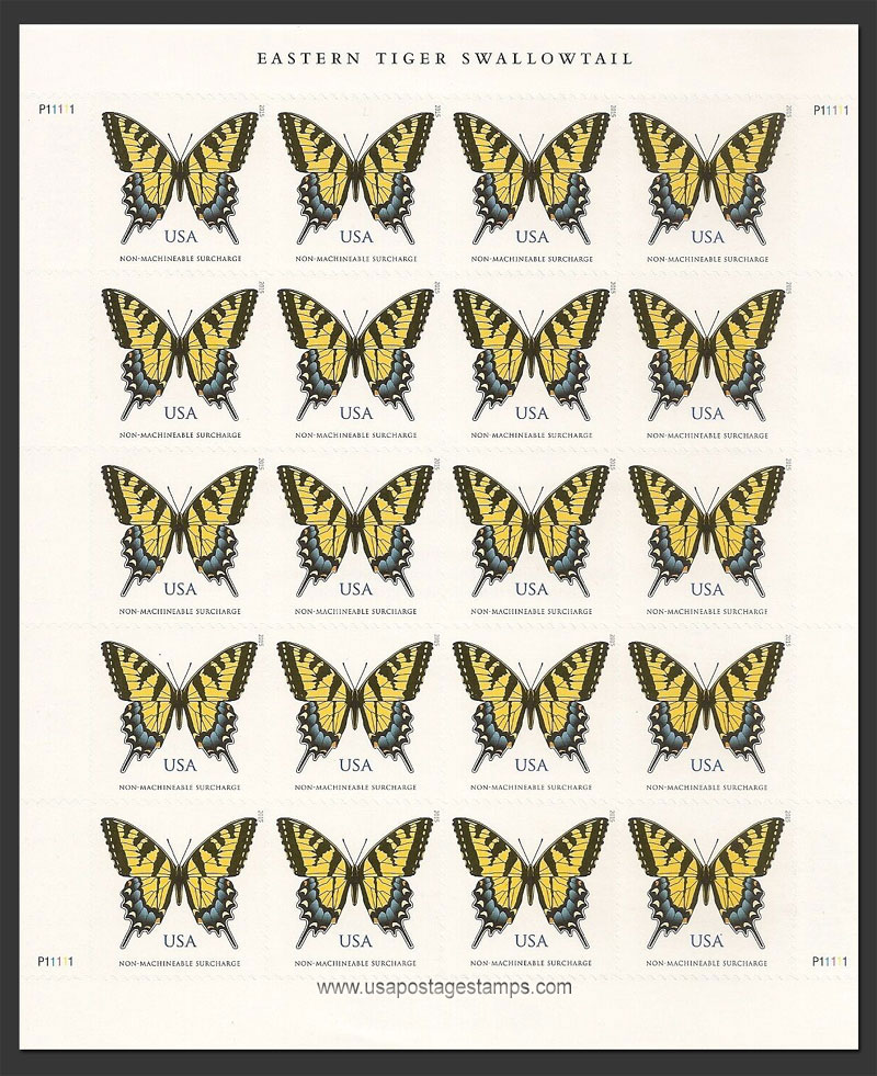 US 2015 Eastern Tiger Swallowtail Butterfly ; Full Sheet 71c.x20 Scott. 4999MS