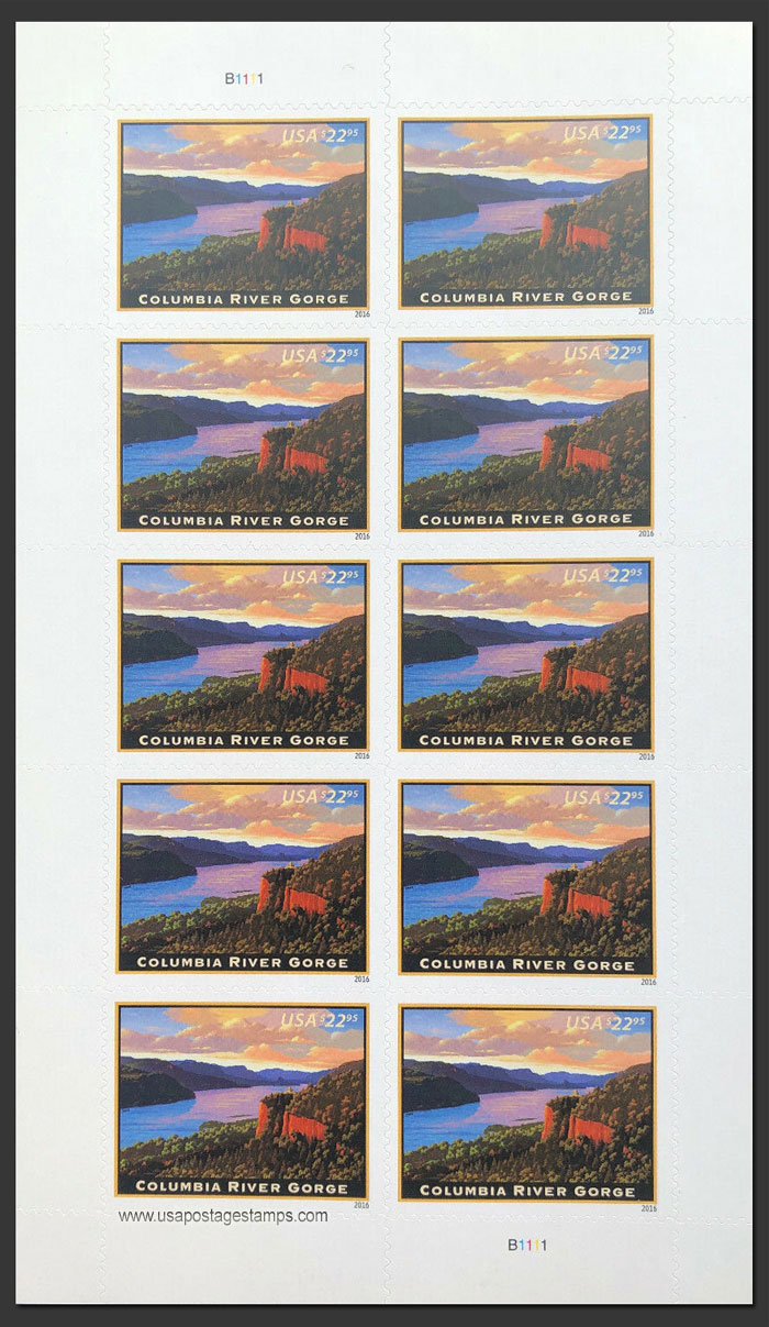 US 2016 Columbia River Gorge ; Mini Sheet $22.95x10 Scott. 5041MS