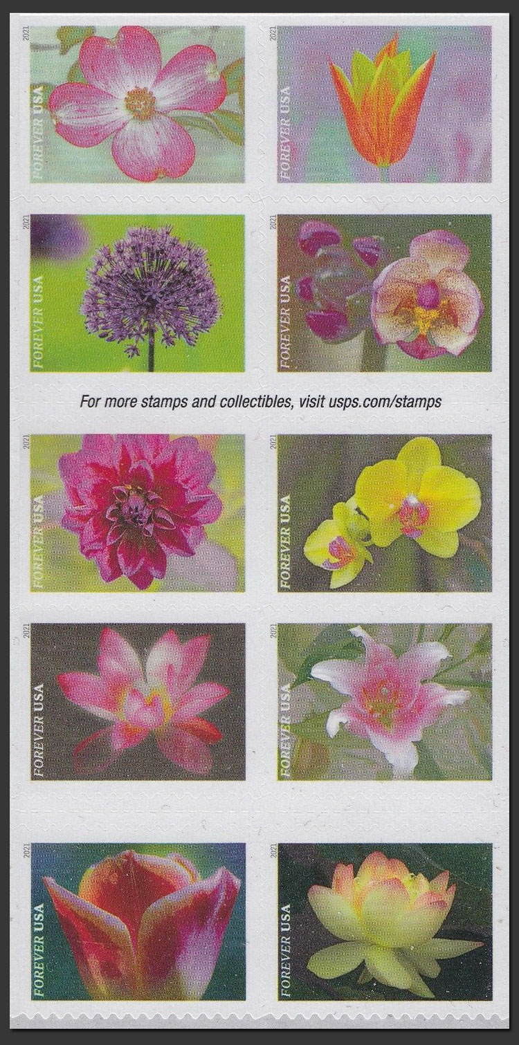 US 2021 Garden Flowers ; Se-tenant 55c.x10 Scott. 5567a