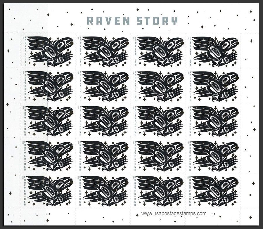 US 2021 Raven Story : American Folklore ; Full Sheet 55c.X20 Scott. 5620MS