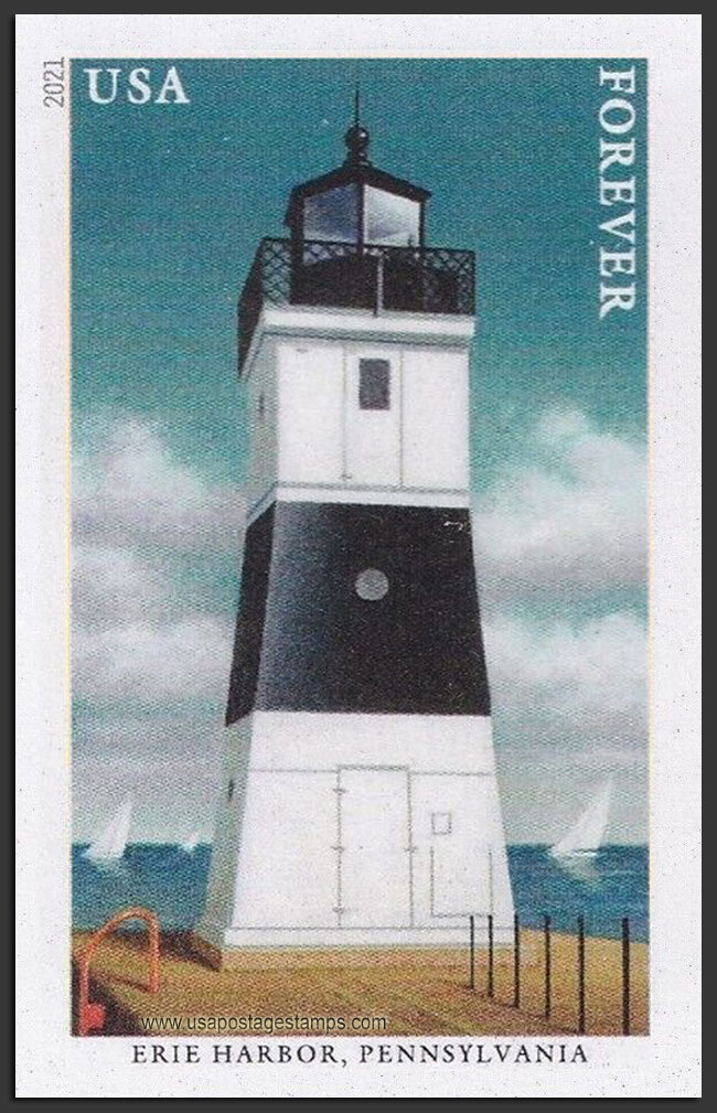 US 2021 Erie Harbor Lighthouse, Pennsylvania ; Imperf. 55c. Scott. 5623a