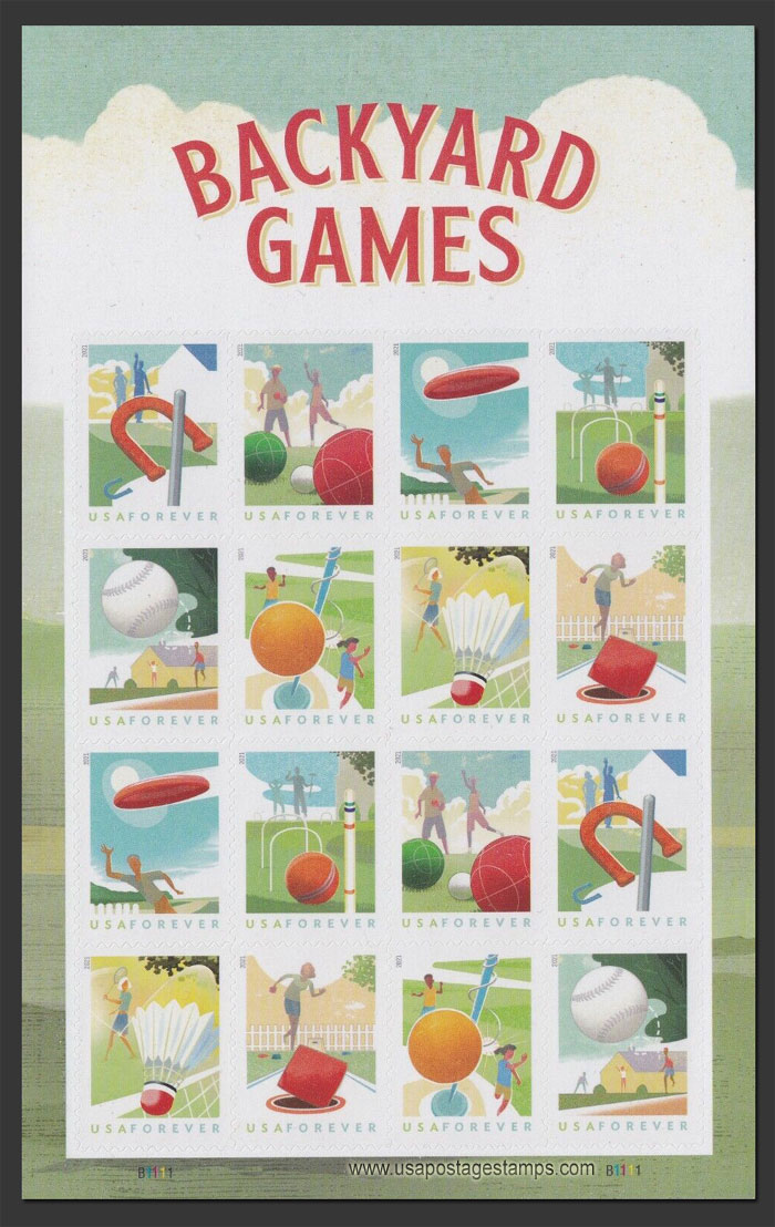 US 2021 Backyard Games ; Mini Sheet 55c.x16 Scott. 5627-5634MS