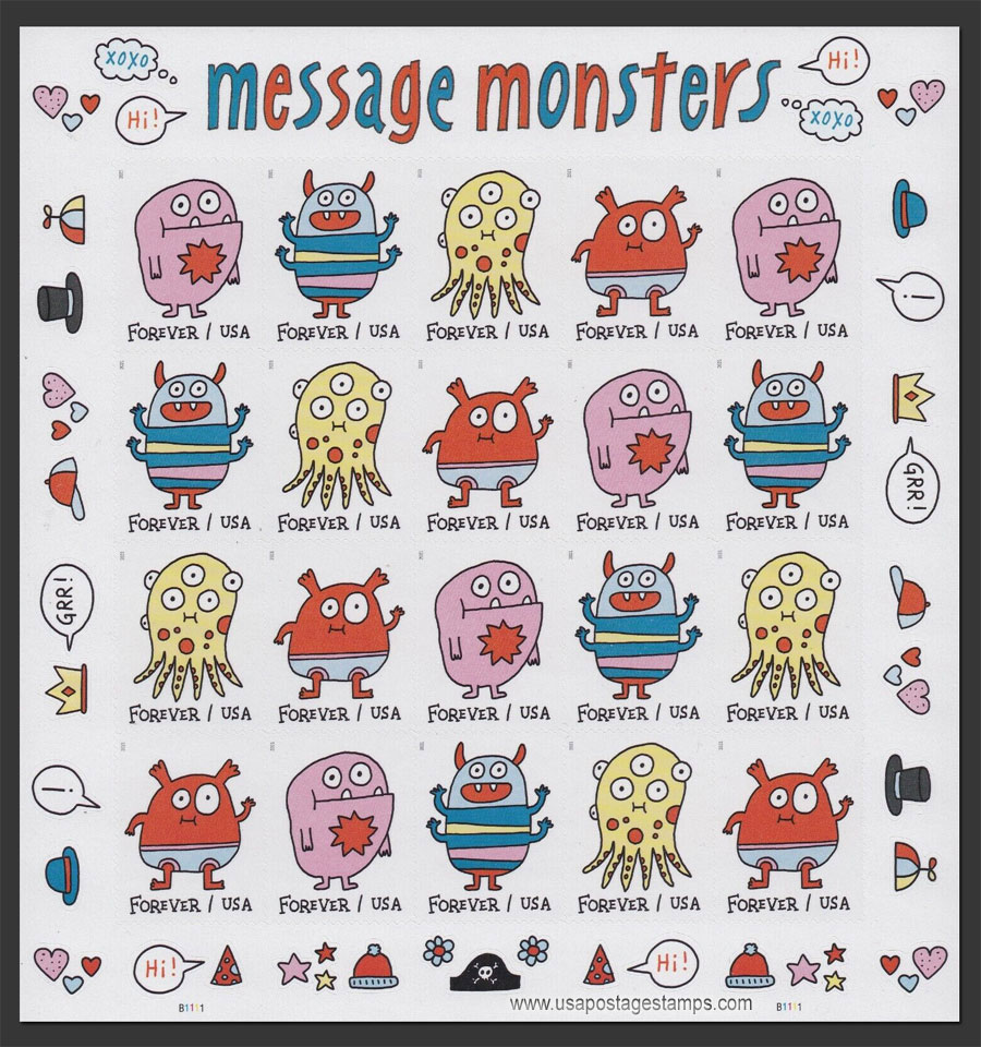US 2021 Message Monsters ; Full Sheet 58c.x20 Scott. 5636-5639MS