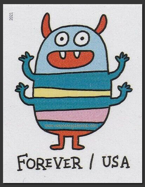 US 2021 Multicolored Message Monster ; Imperf. 58c. Scott. 5637a