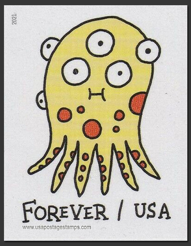 US 2021 Yellow Message Monster ; Imperf. 58c. Scott. 5638a