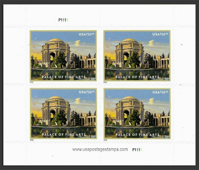 US 2022 Palace of Fine Arts, California ; Mini Sheet $26.95x4 Scott. 5667MS