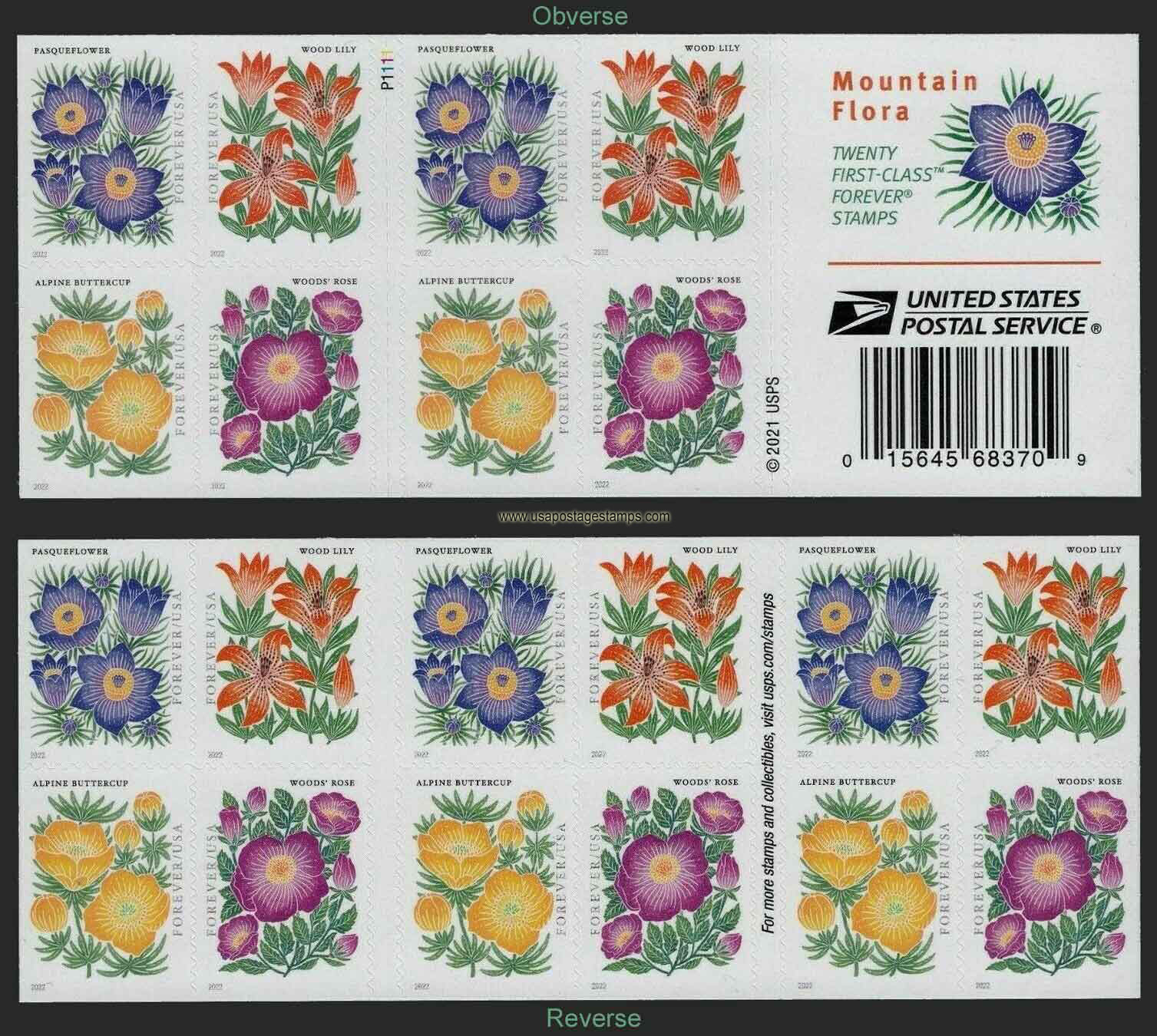 US 2022 Mountain Flora ; Booklet 58c.x20 Scott. 5679b