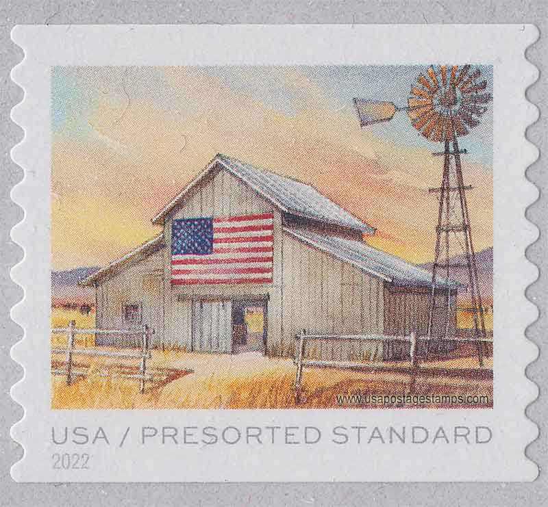 US 2022 Flag on Barn Near Windmill ; Coil 10c. Scott. 5687