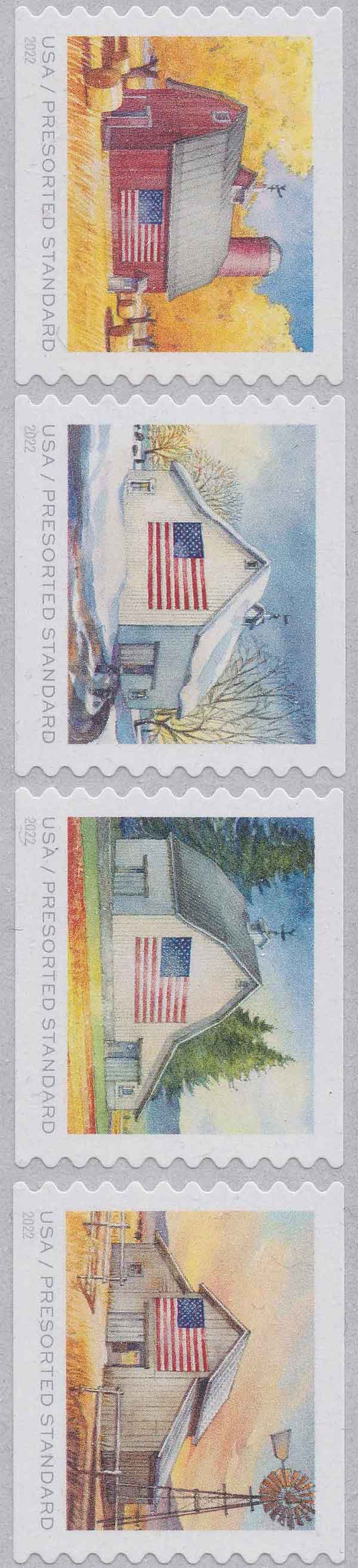 US 2022 Flags on Barns ; Se-tenant Coil 10c.x4 Scott. 5687a
