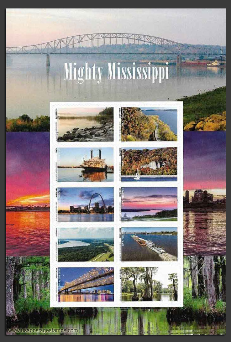 US 2022 Mighty Mississippi ; Mini Sheet 58c.x10 Scott. 5698