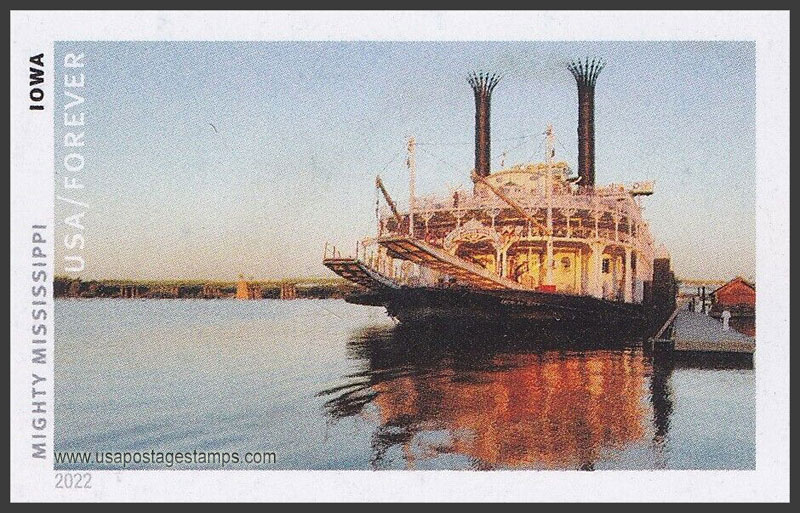 US 2022 American Queen Steamboat ; Mighty Mississippi Imperf. 58c. Scott. 5698kc