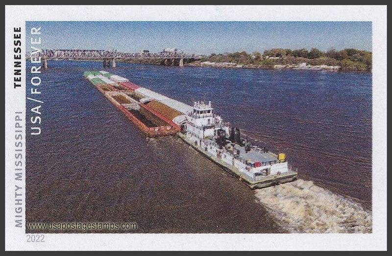 US 2022 Towboat, Memphis Tennessee ; Mighty Mississippi Imperf. 58c. Scott. 5698kh