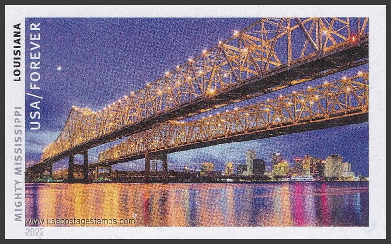 US 2022 Crescent City Connection Bridges, Louisiana ; Mighty Mississippi Imperf. 58c. Scott. 5698ki