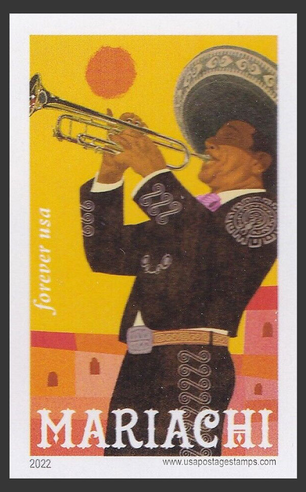 US 2022 Mariachi: Trumpet Player and Sun ; Imperf. 60c. Scott. 5707a
