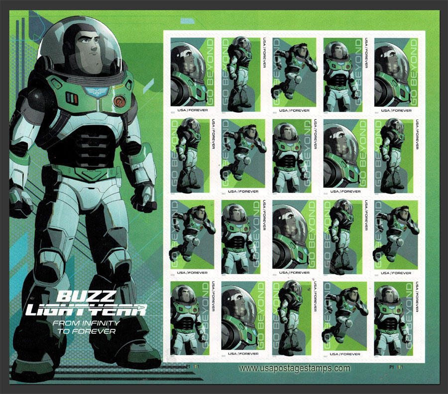 US 2022 Buzz Lightyear : Go Beyond ; Full Sheet 60c.x20 Scott. 5709-5712MS