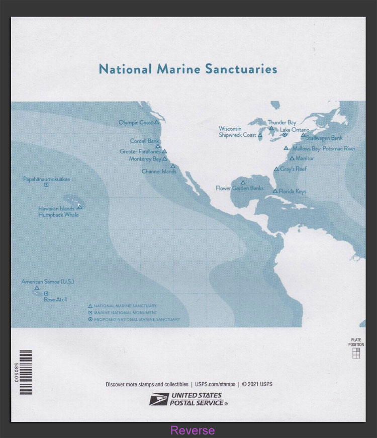 US 2022 National Marine Sanctuaries ; Mini Sheet 60c.x16 Scott. 5713 Reverse