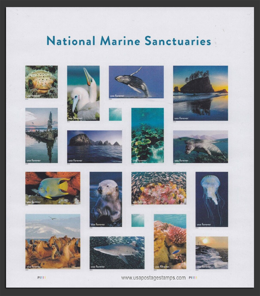 US 2022 National Marine Sanctuaries ; Imperf. Mini Sheet 60c.x16 Scott. 5713q