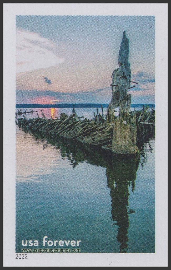 US 2022 Mallows Bay-Potomac River Marine Sanctuary at sunset, Imperf. 60c. Scott. 5713qe