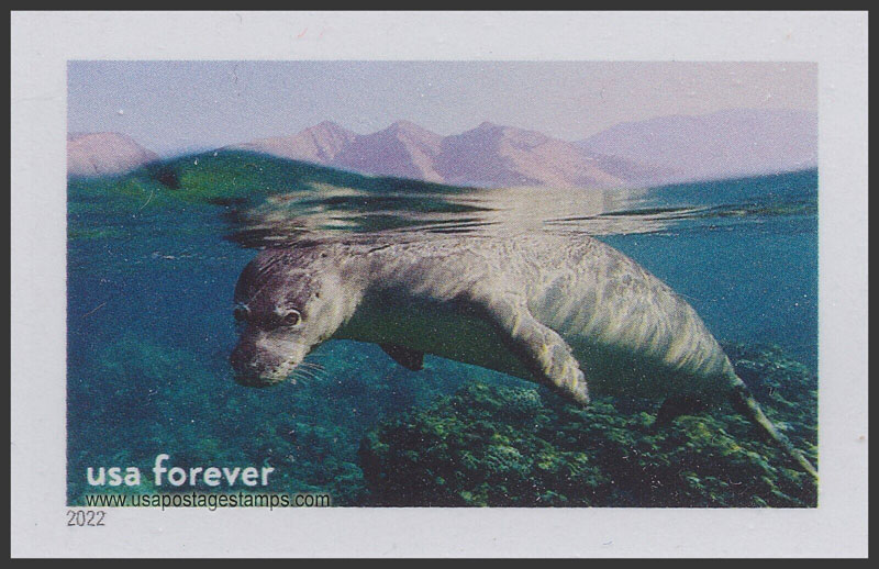 US 2022 Hawaiian Monk Seal, Hawaiian Is. Humpback Whale Marine Sanctuary, Imperf. 60c. Scott. 5713qh
