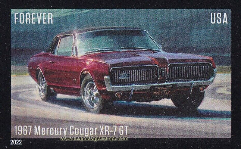 US 2022 Pony Car : '1967 Mercury Cougar XR-7 GT' Imperf. 60c. Scott. 5718a