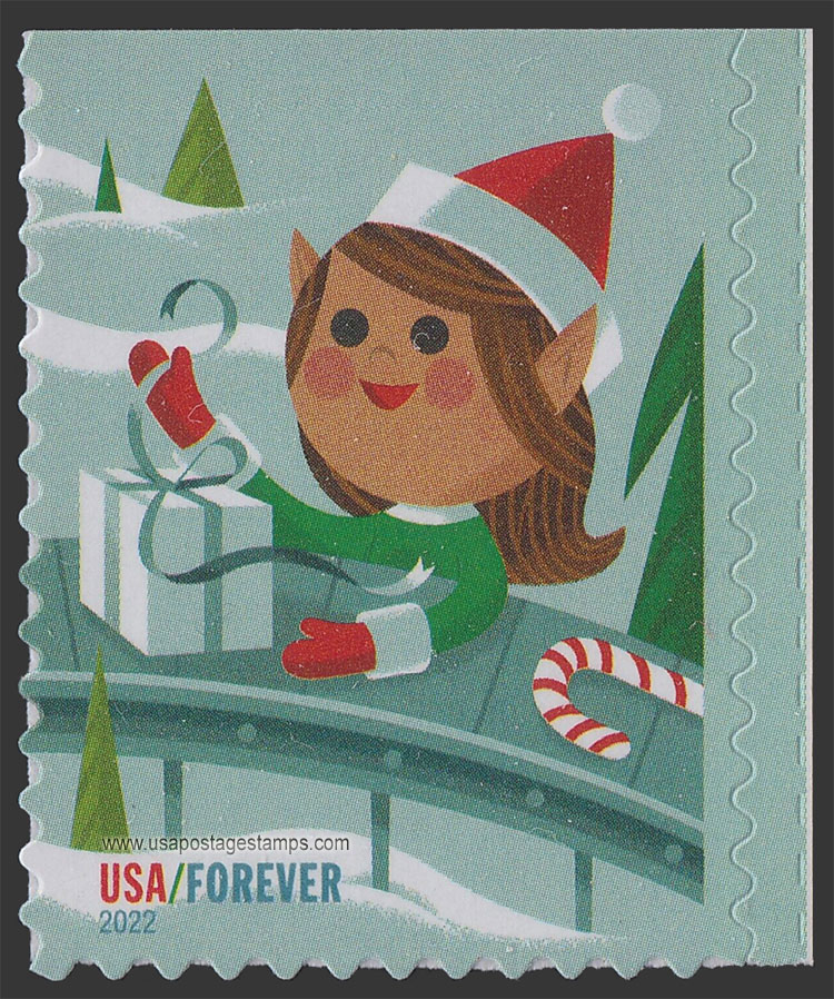 US 2022 Holiday Elves : Elf Wrapping Gift 60c. Scott. 5722