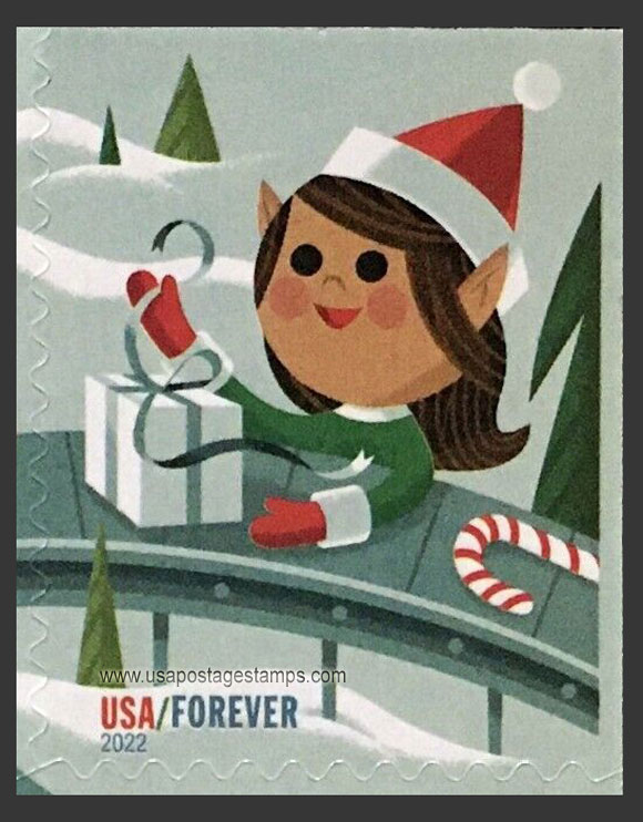 US 2022 Holiday Elves : Elf Wrapping Gift 60c. USPS 5722c