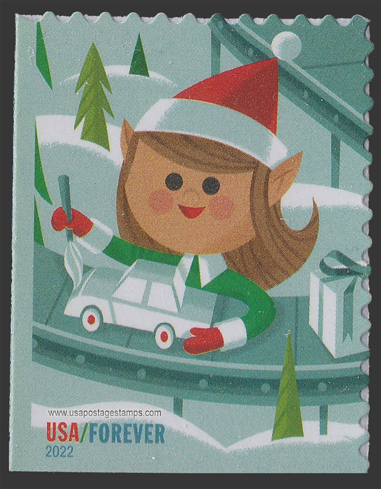 US 2022 Holiday Elves : Elf Painting Toy Car 60c. Scott. 5723
