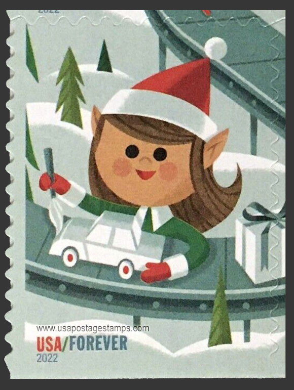 US 2022 Holiday Elves : Elf Painting Toy Car 60c. USPS 5723c