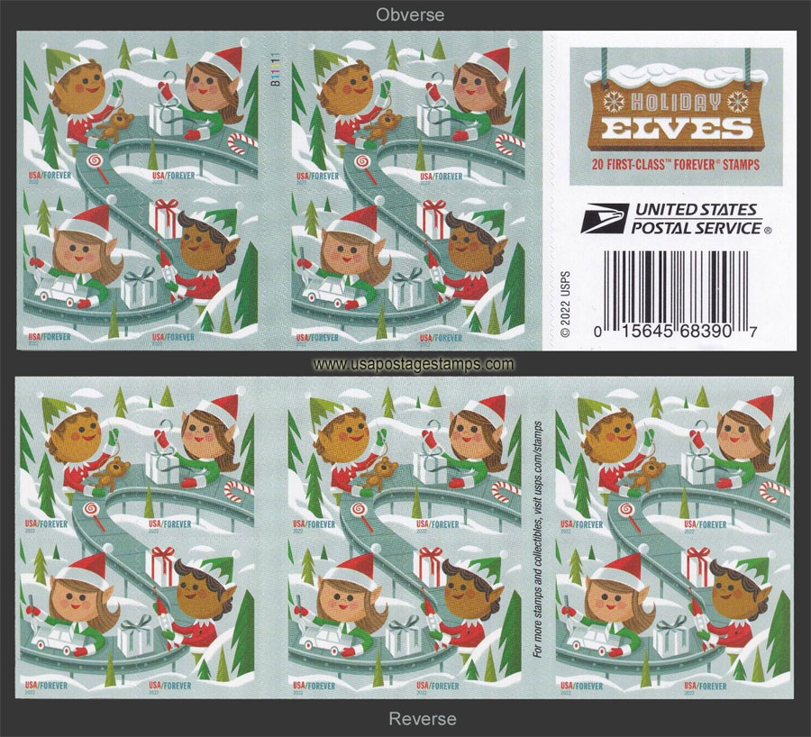 US 2022 Holiday Elves ; Booklet 60c.x20 Scott. 5724b