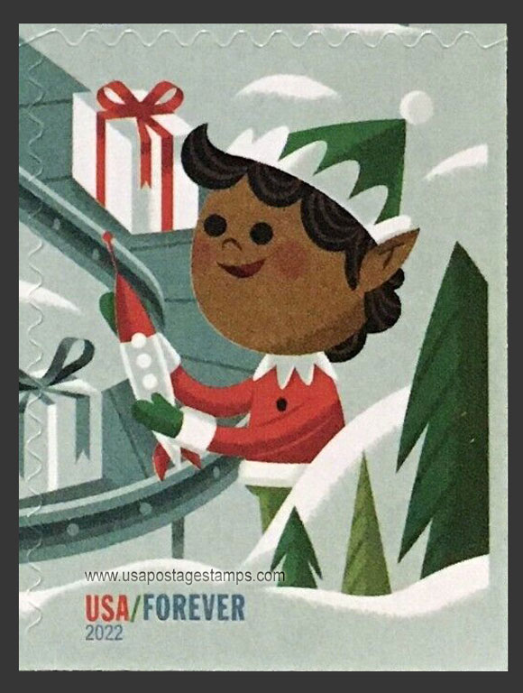 US 2022 Holiday Elves : Elf With Toy Rocket 60c. USPS 5724c