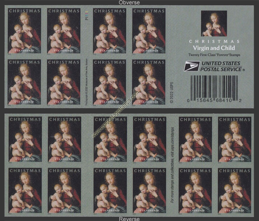 US 2022 Christmas : Virgin and Child ; Booklet 60c.x20 USPS 5725a
