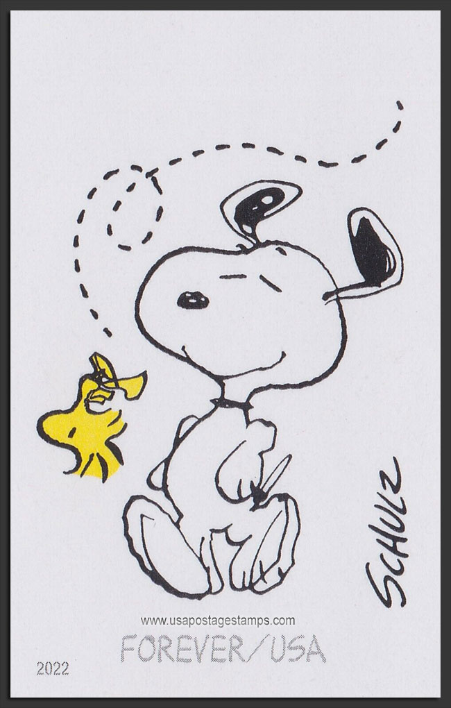 US 2022 Charles Monroe Schulz : Snoopy and Woodstock ; Imperf. 60c. Scott. 5726r