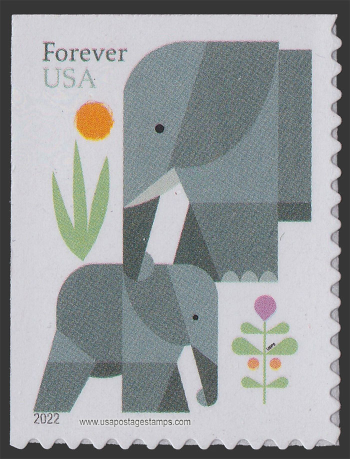 US 2022 Elephants ; Imperf. at Top and Left 60c. USPS 5714TL